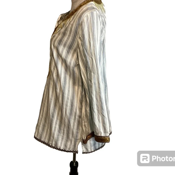 IRVING & FINE blouse womens Size M linen tunic boho hippee embroidered lag… - Picture 4 of 11